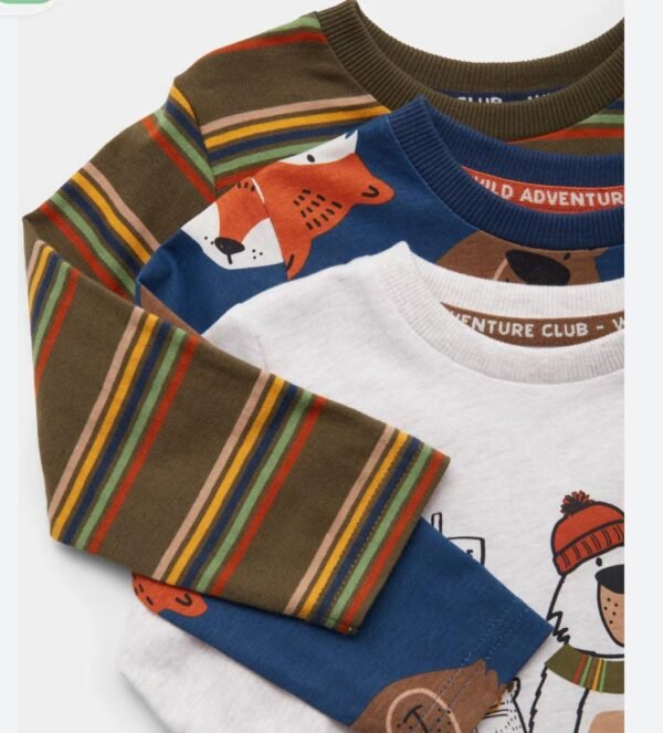 Matalan baby 3-pack bear & stripe long sleeves t-shits - Image 2