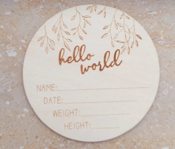 Wooden baby milestones cards hello world prop round wooden apricot