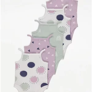 George Spot Slogan Print Sleeveless Bodysuits 5 Pack