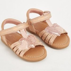 0George First Walkers Rose Gold Glitter Heart Sandals (uk 5 eur 22)