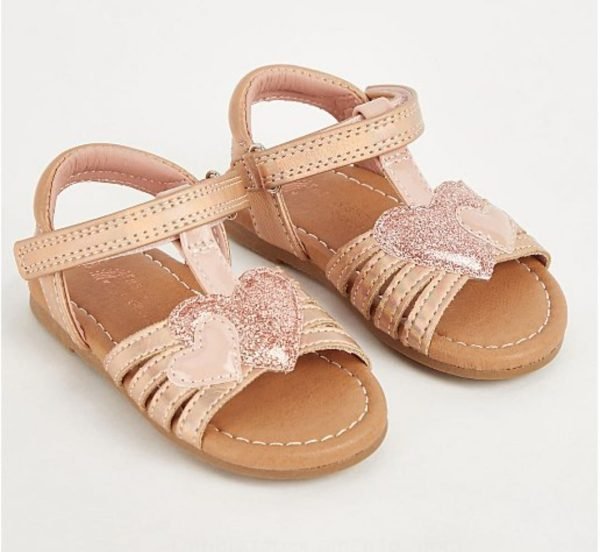 0George First Walkers Rose Gold Glitter Heart Sandals (uk 5 eur 22)