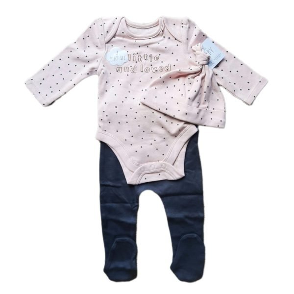 George 3 piece set with bodysuits, sleepsuit & cap