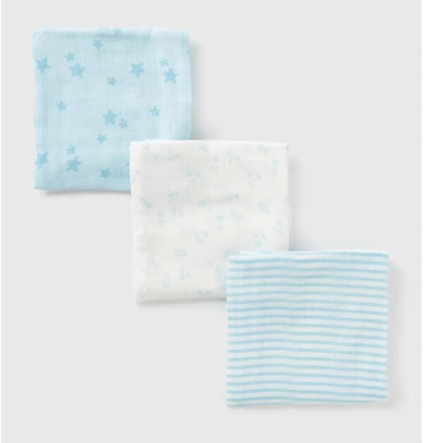 Matalan 3 pack blue muslin cloths