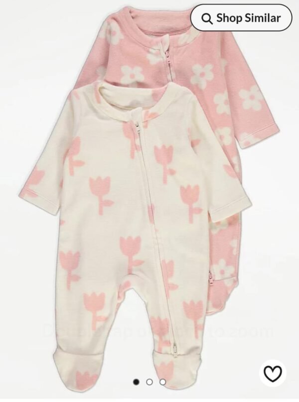 George flower 2 way zip fasten fleece sleepsuits 2 pack