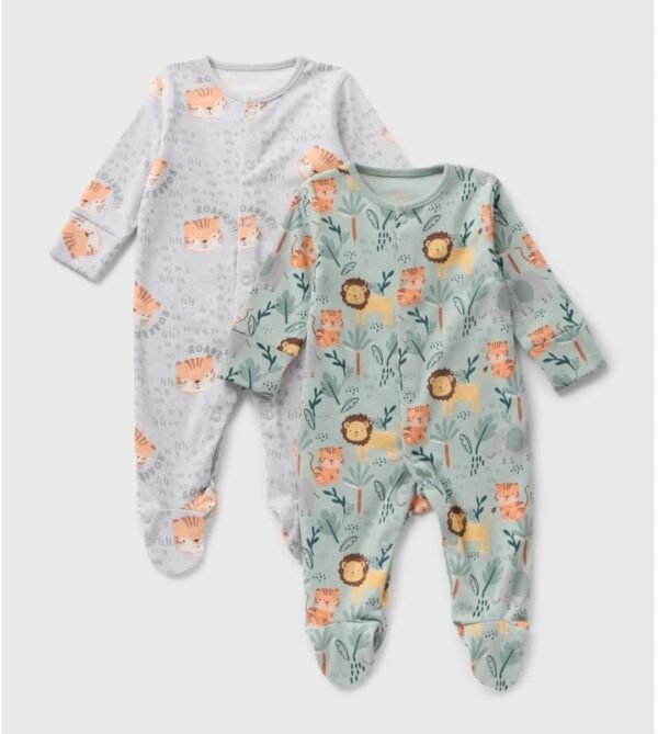 Matalan 2-pack sage safari sleepsuits
