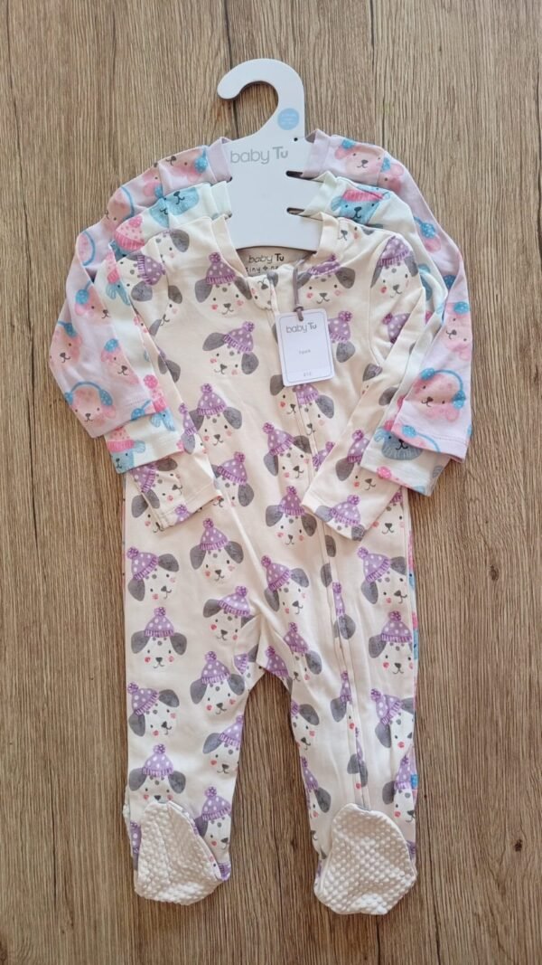Babytu pastel dog print two-way zip sleepsuits 3-pack