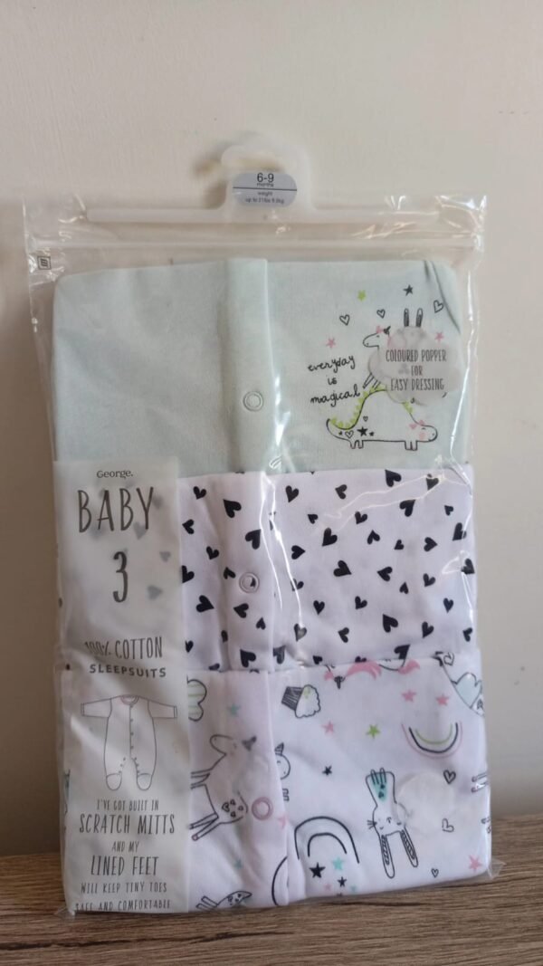 George 3 pack cotton sleepsuits