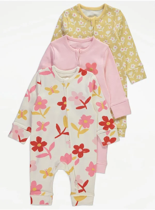 George bright floral zip fasten sleepsuits
