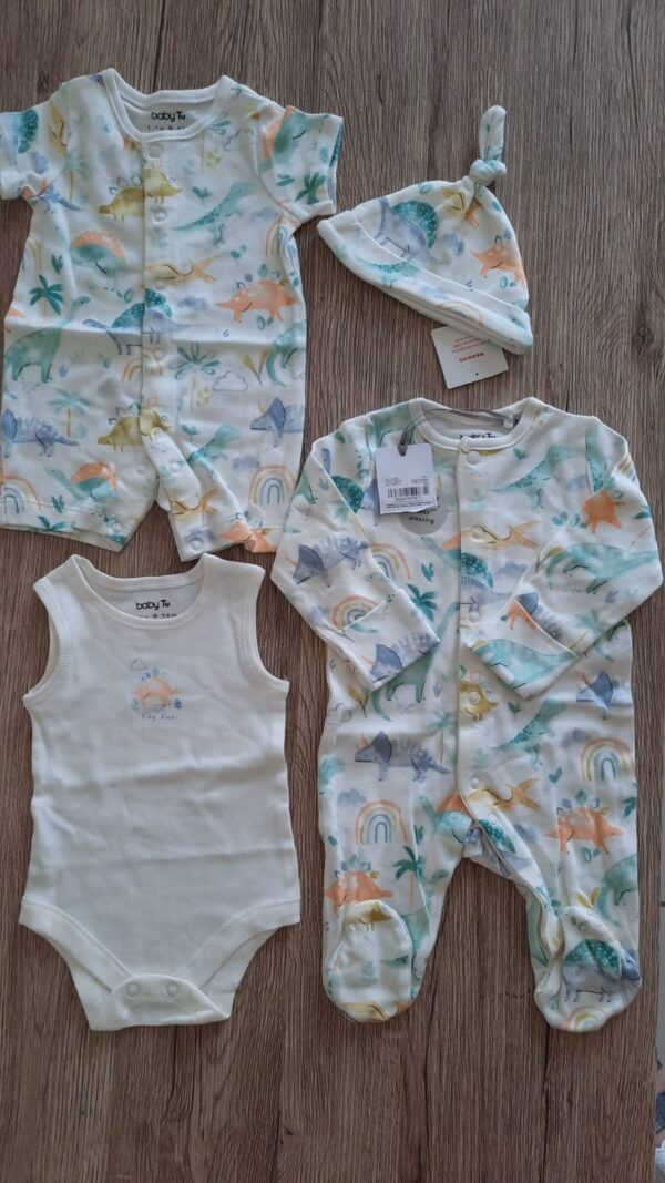 Babytu cream dino print 4-piece starter set