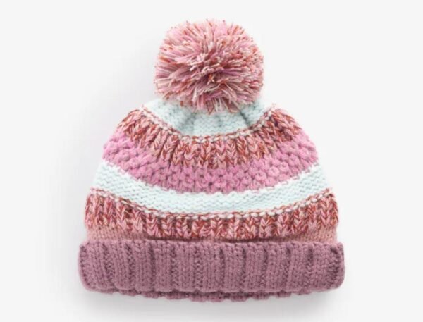 Next pink stripe baby pom hat (3-6m)