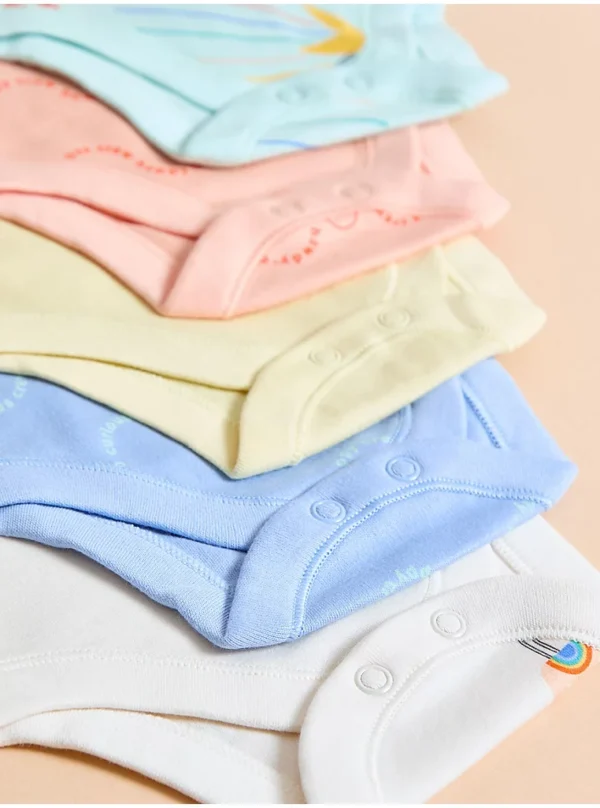Little Angels Pastel Fun Sunshine Bodysuits 5 Pack - Image 4