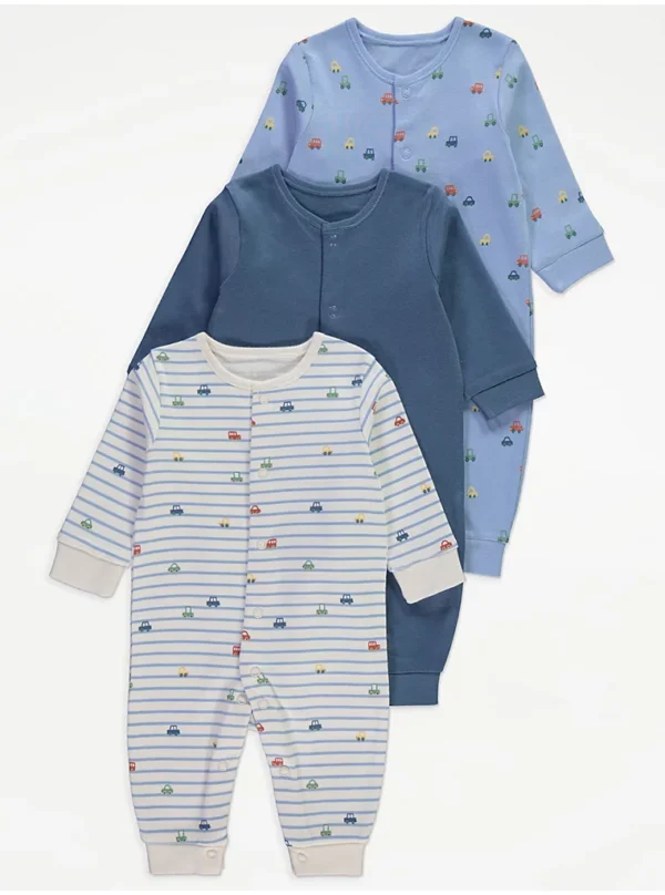 George Vehicle Long Sleeve Footless Sleepsuits 3 Pack