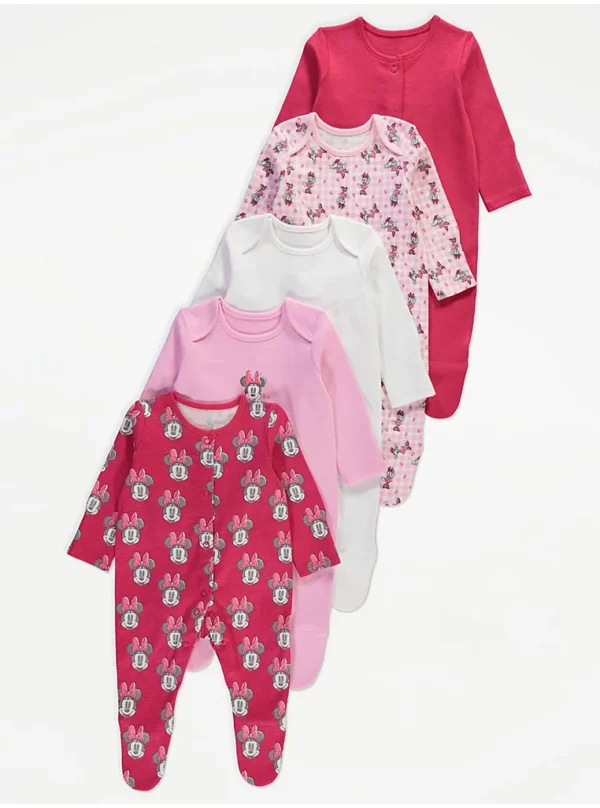 Disney Minnie Mouse Pink Sleepsuits 5 Pack