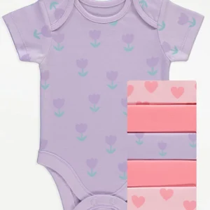 Tulip Heart Short Sleeve Bodysuits 7 Pack