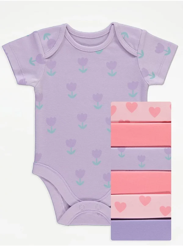 Tulip Heart Short Sleeve Bodysuits 7 Pack