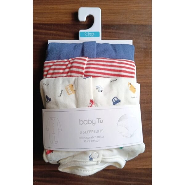 Stripe & Car Print Sleepsuit 3 Pack - Image 3