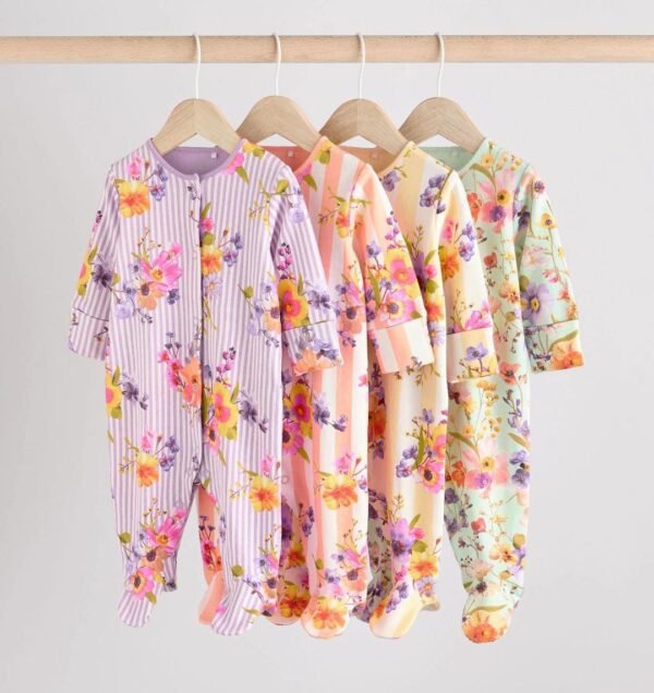 Next baby floral 4 pack open feet sleepsuits - Image 3