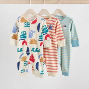 Red/Blue Two Way Zip Baby Sleepsuits 3 Pack