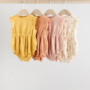 Floral Printed Frill 4 Pack Baby Rompers