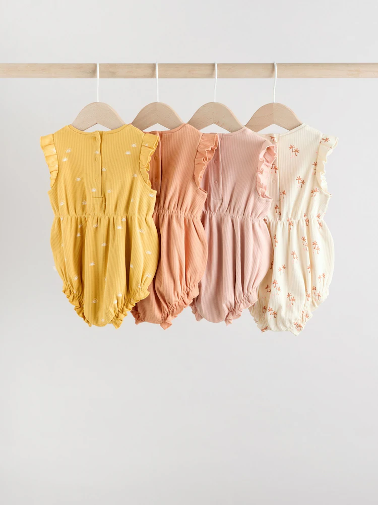 AG4767s2 Floral Printed Frill 4 Pack Baby Rompers - Image 2