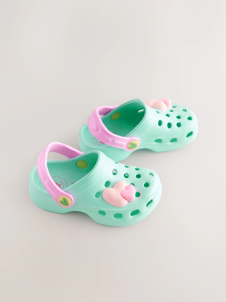 E77035s Turquoise Blue Heart Character Clogs (7Eur 24)