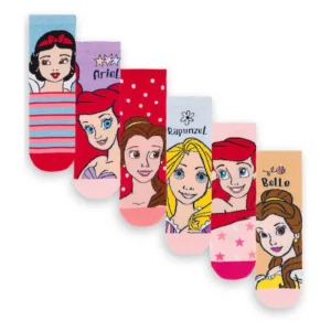 Pink Disney Princess Calf Socks Set of 6 (6-8jnr)