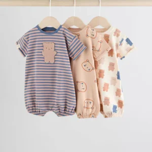 Next Navy/Oatmeal Baby Rompers 3 Pack