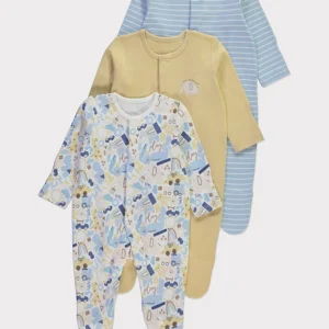 toy striped long sleeve sleepsuits 3 pack