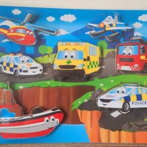 Wooden jigsaw puzzle for toddler, emergency vehicle toy