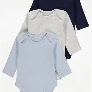 George Navy Assorted Long Sleeve Bodysuits 3 Pack