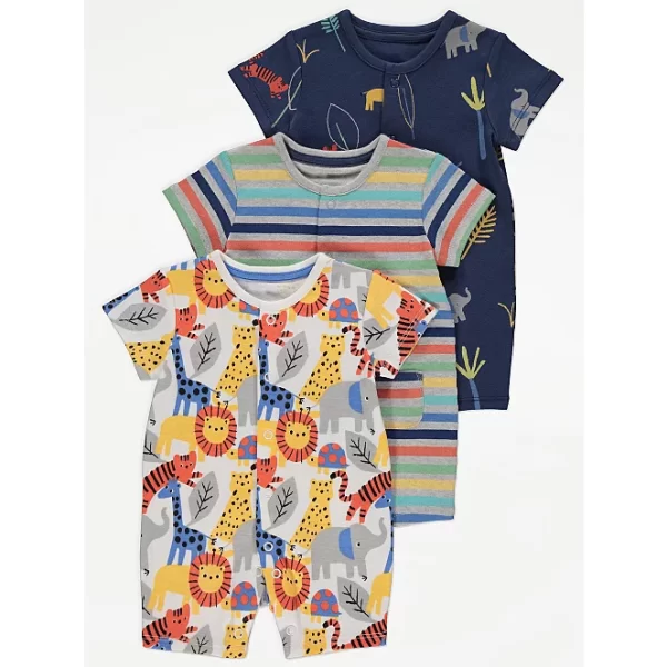 George Safari Animal Short Sleeve Rompers 3 Pack