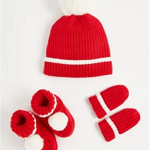 George Red Bobble Beanie Hat Mittens and Booties Set (0-3M)