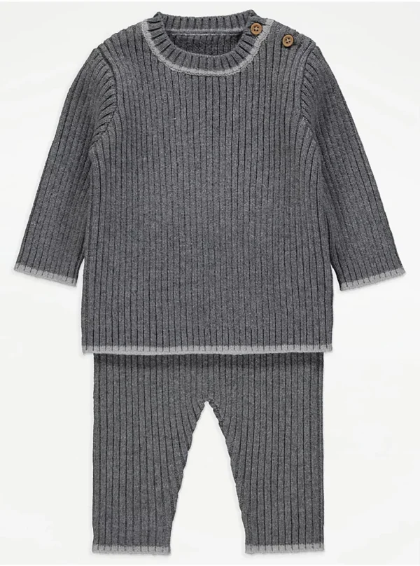 Grey Ribbed Knitted Outfit