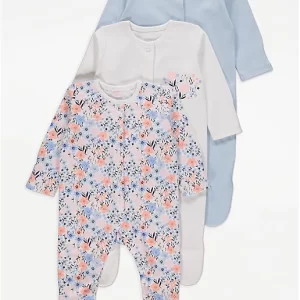 George Blue Pretty Floral Sleepsuits 3 Pack