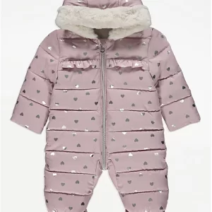 George Mauve Foil Heart Print Snowsuit