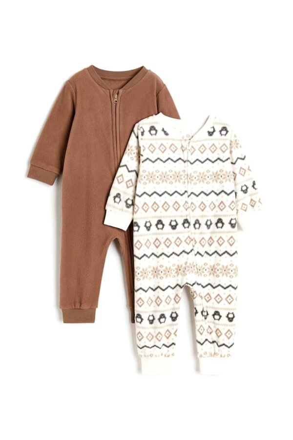 H&M 2-pack fleece zip-up sleepsuits (0-1m)