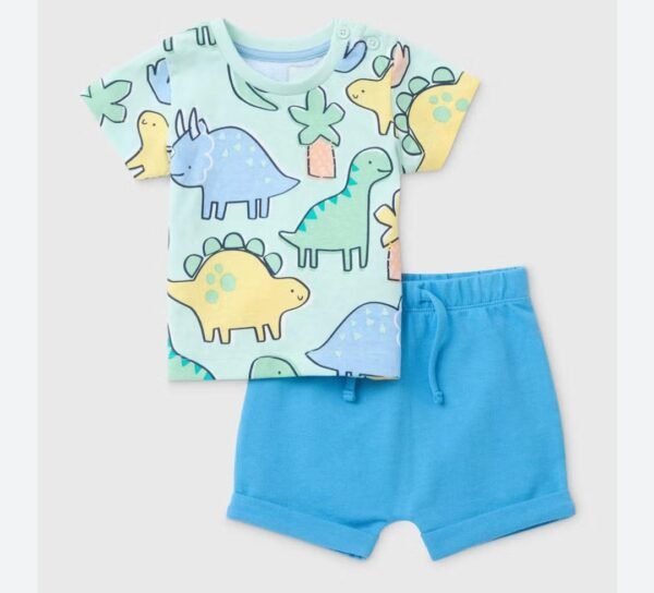 Matalan baby blue dino print t-short & shorts set - Image 4