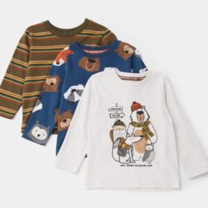 Matalan baby 3-pack bear & stripe long sleeves t-shits