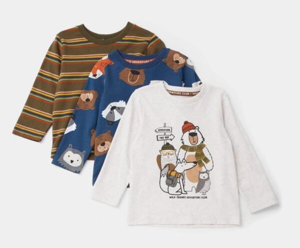 Matalan baby 3-pack bear & stripe long sleeves t-shits