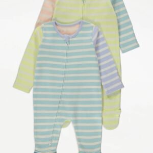 George striped 2 way zip fasten sleepsuits 2 pack