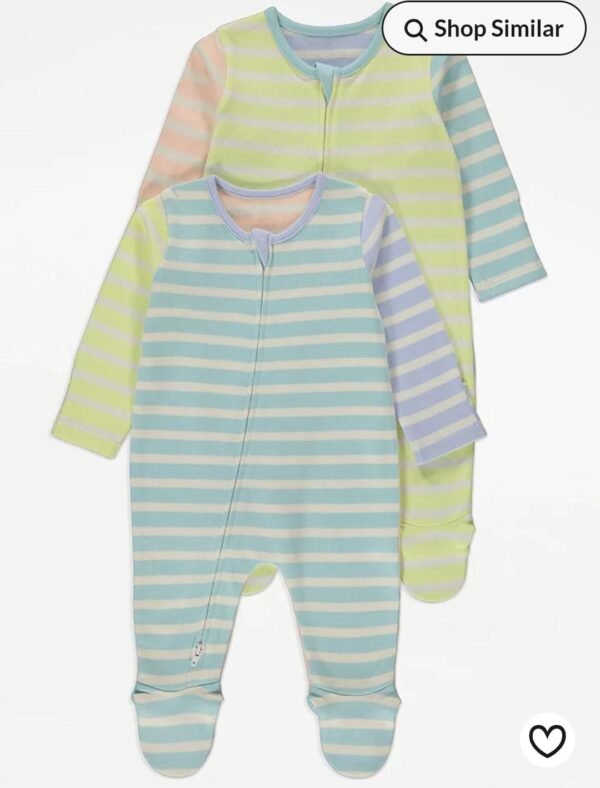 George striped 2 way zip fasten sleepsuits 2 pack