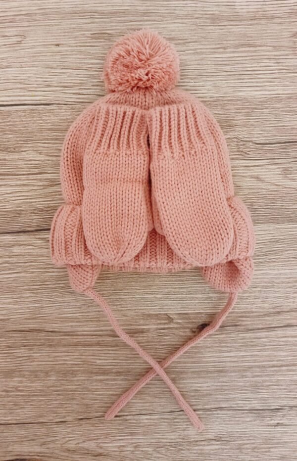 H&M baby pink knitted hat with mittens  (9-12m)