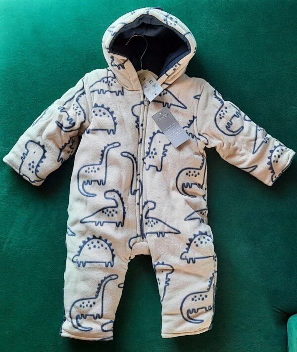 George Neutral Dinosaur Print Fleece Pramsuit - Image 4