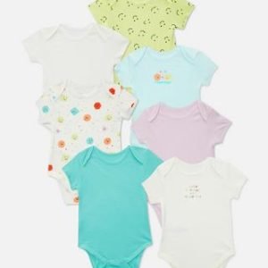 Primark 7 short sleeve cotton bodysuits (0-1M)