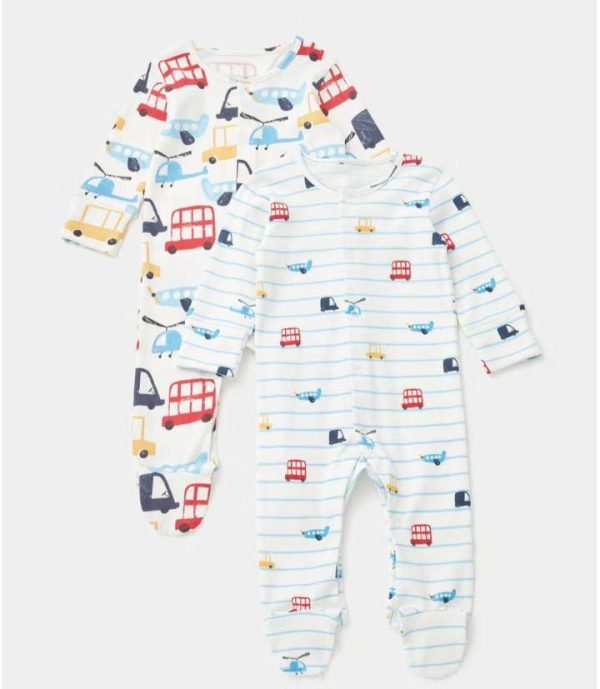 Matalan baby 2-pack multicoloured car print sleepsuits