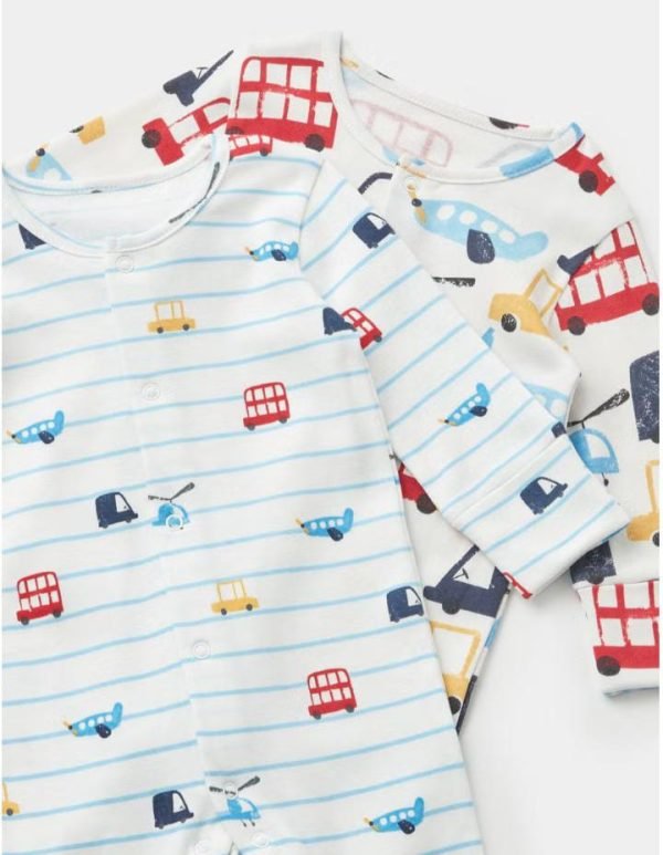 Matalan baby 2-pack multicoloured car print sleepsuits - Image 2