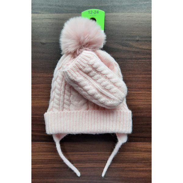 Primark pink knitted hat with mittens (12-24M) - Image 2