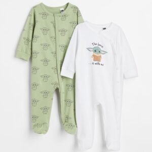H&M 2-pack printed cotton all-in-one pyjamas