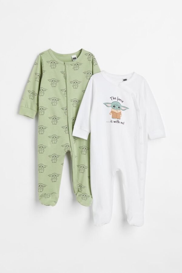 H&M 2-pack printed cotton all-in-one pyjamas