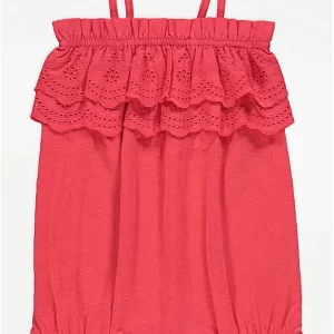 George Coral Broderie Frill Trim Strappy Romper